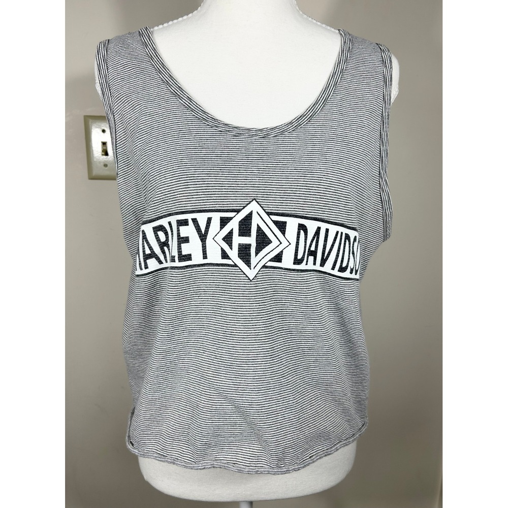Harley-Davidson Black & White Striped Logo Tank Top